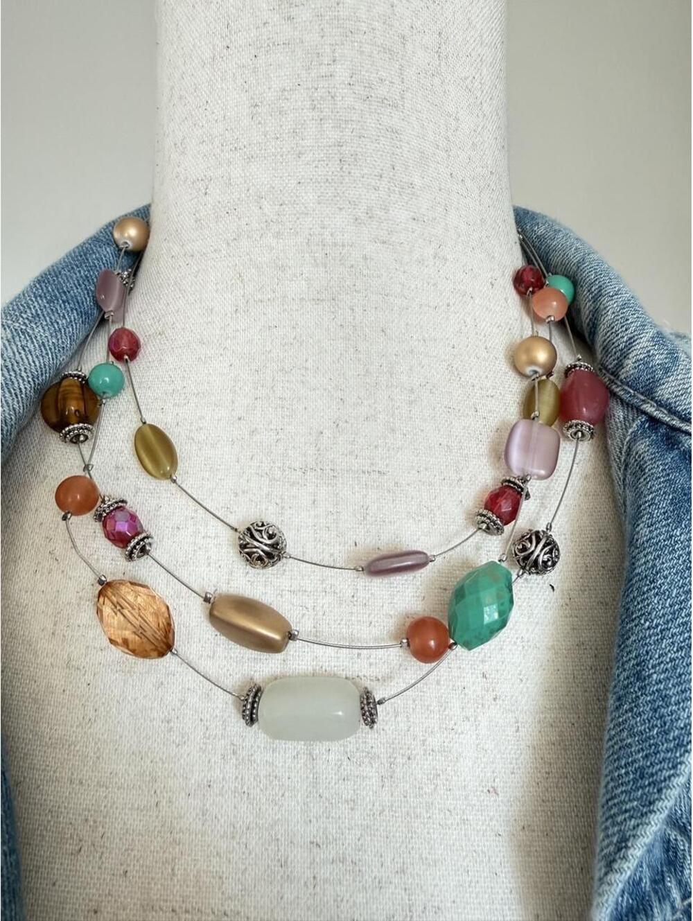 Colorful Three-Strand Illusion Necklace